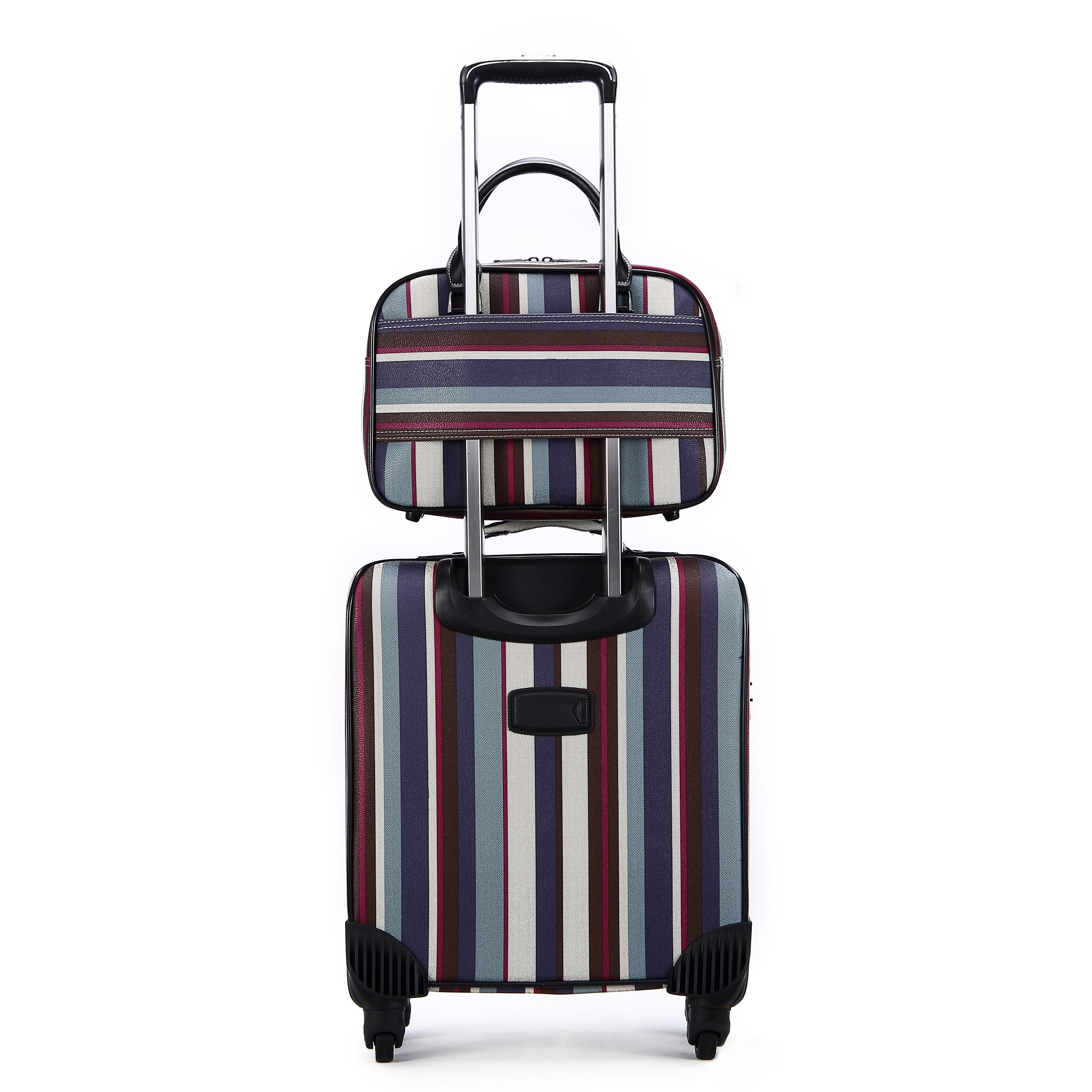 2 Piece Business Travel Luggage Set Leather Carry-On Suitcases with Spinner Caster Boarding Case for Meetings