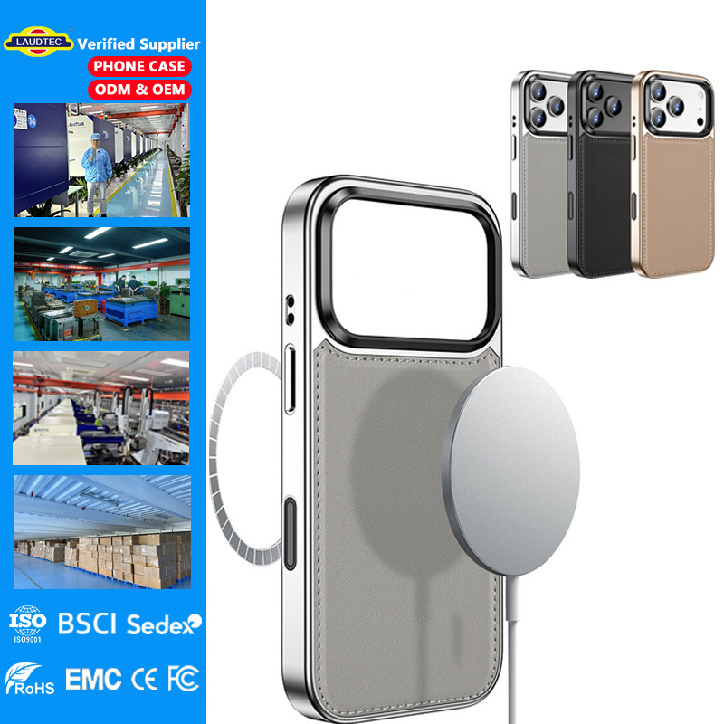 Laudtec Leather Back Cover Shockproof Phone Case for iPhone 15 16 17 18 Pro Max with Folding Stand ODM OEM Wholesales
