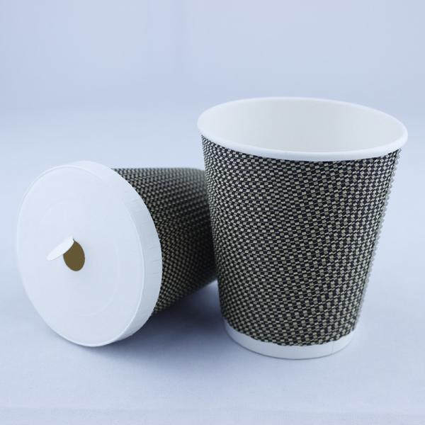 Компостируемая 12 унций двойная стеновая горячая чашка, печатная Kraft Ripple Wall Paper Cup