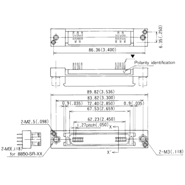 EMI shielded 3M P50-068-DDP-SR1-EA Pak 50 I O Plug with straight and right angle
