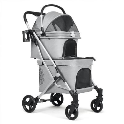 Double Layer Pet Stroller For Small Dogs , Foldable Puppy Stroller Wheelchair