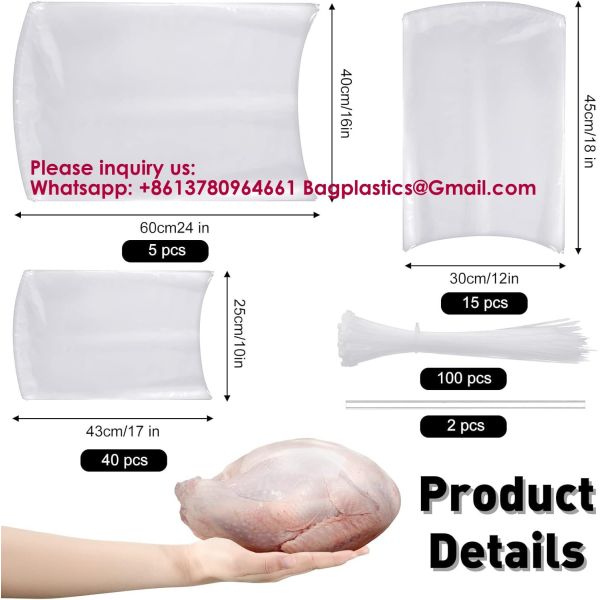Shrink Wrap Freezer Poultry Shrink Bags Chicken 3 Size Clear Poultry Heat Shrink Wrap With White Ties  Clear Silicone Straw For Rabbits Turkey Meat Food Storage