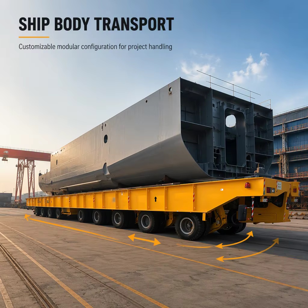 Multi axle self propelled modular transporter 75ton per axle line for ship hull segment and pressure vessel handling CE ISO