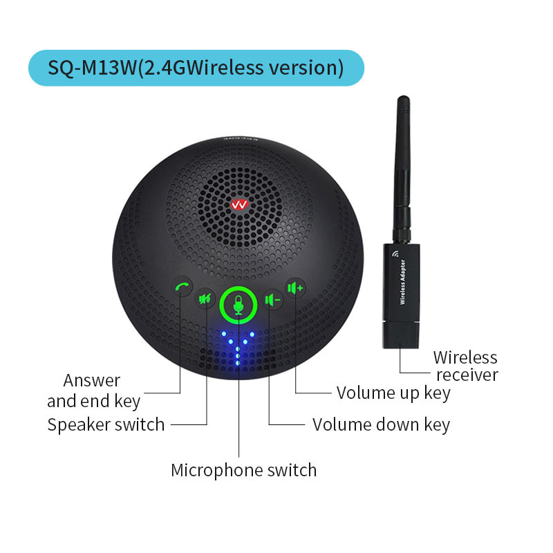 Professional Conference Microphone SQ-M13W 2.4G Wireless Omnidirectional Microphone, 360 Degree Pickup, High Definition Audio, and Noise Reduction