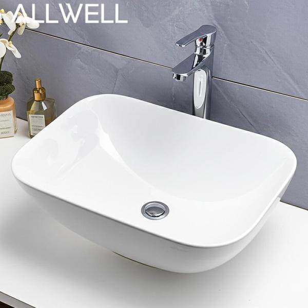 ALLWELL Meilleur prix Facile à nettoyer Glaçure Artistique Vasque en céramique Vasque de salle de bain Vasque à poser