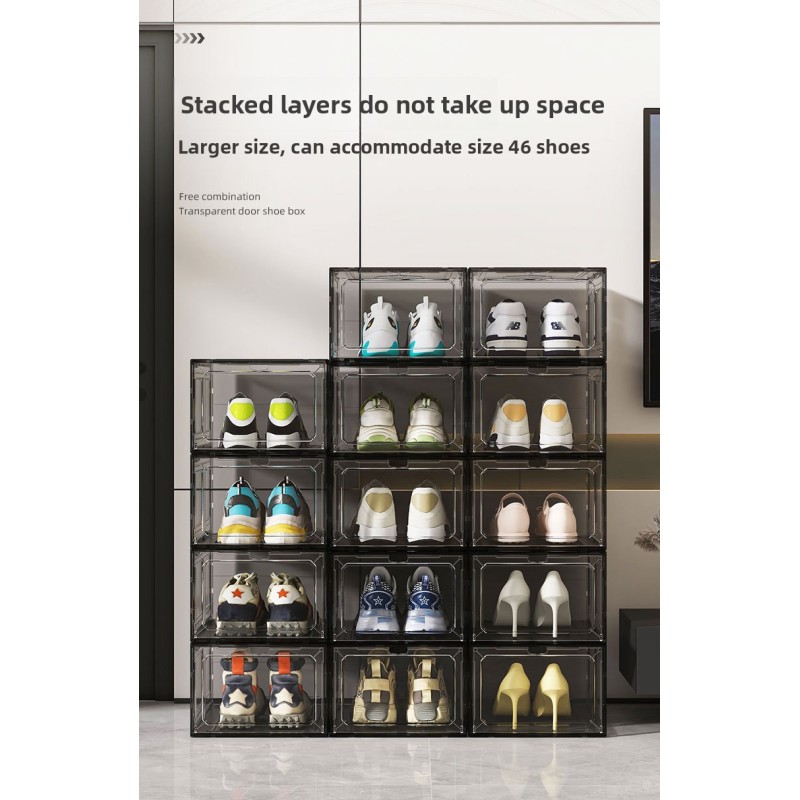 Hot Selling Household Transparent Plastic Magnetic Stackable Shoe Storage Organizer Cabinet Dustproof Shoe Box