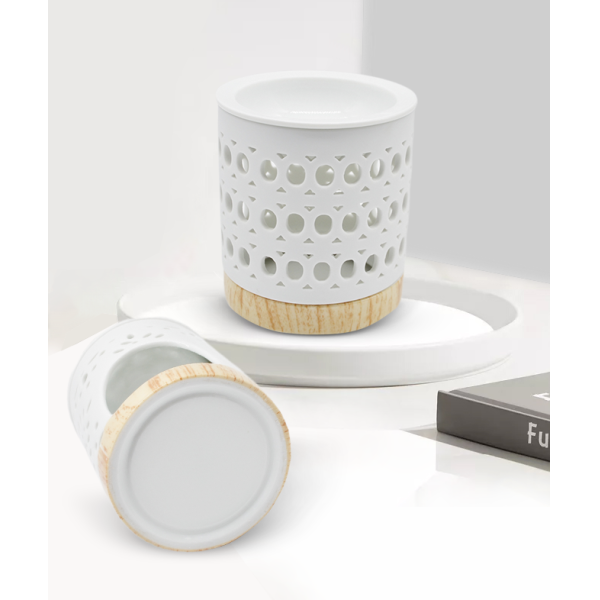 White Circular Pattern Ceramic Oil Burner Small Elegant Wax Melt Burners for Scented Wax Candle Warmer Oil Burner