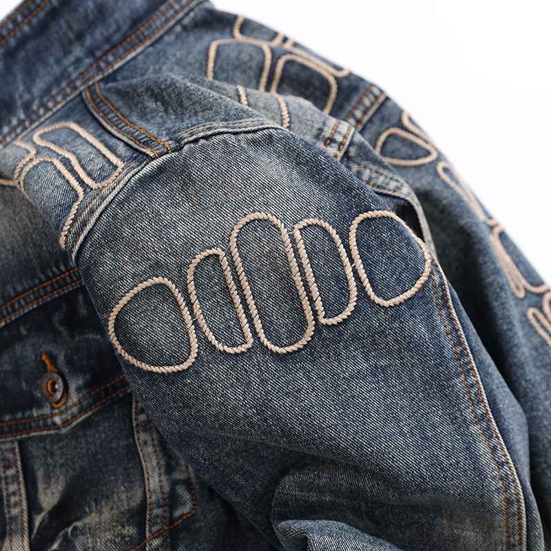 Stand Collar Blue Washed Outdoor mens denim jacket wholesale Youth Trend Long Sleeve Custom (JK528)