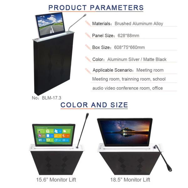 Conference Room Meeting Microphone Slim LCD Monitor Screen Motorized Lift 17.3 Inch 1080P Screen