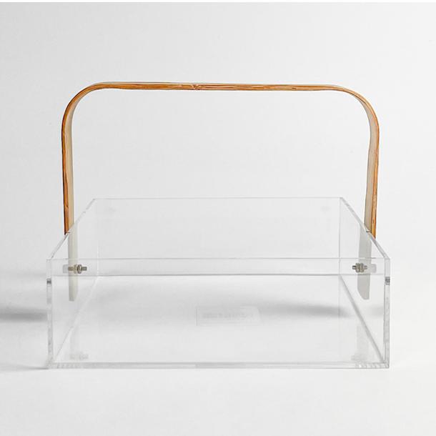 Custom Rectangle Storage Box with Transparent Acrylic Bamboo Handle Modern Design Creative Wood Compartments