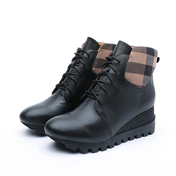 S200 Factory autumn and winter new lace-up wedge-heel trifle short-tube handmade women's boots increase stability and re