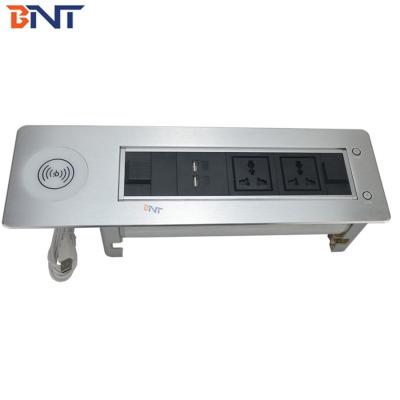 BNT Factory customized hidden table design desk electrical flip up mounted socket with phone wireless charger