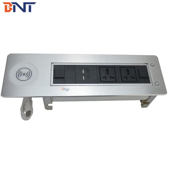 BNT Factory customized hidden table design desk electrical flip up mounted socket with phone wireless charger