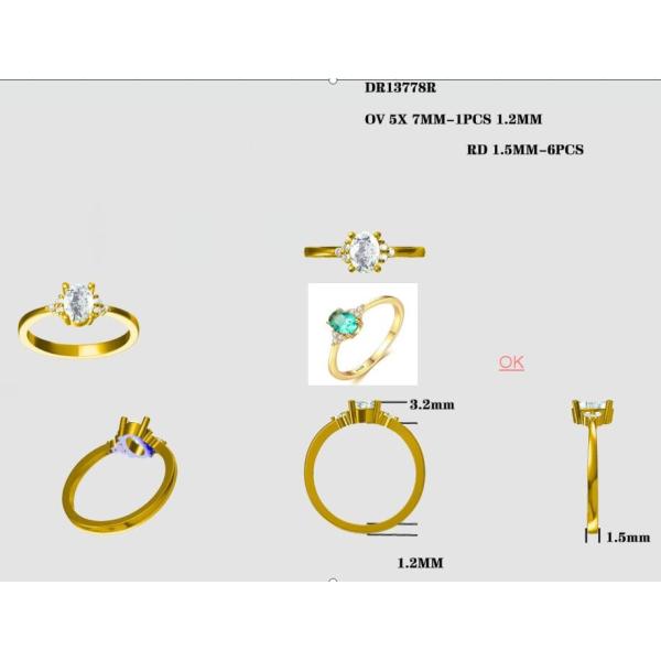 Wholesale Simple 925 Sterling Silver Delicate CZ Dainty Emerald Jewelry Ring