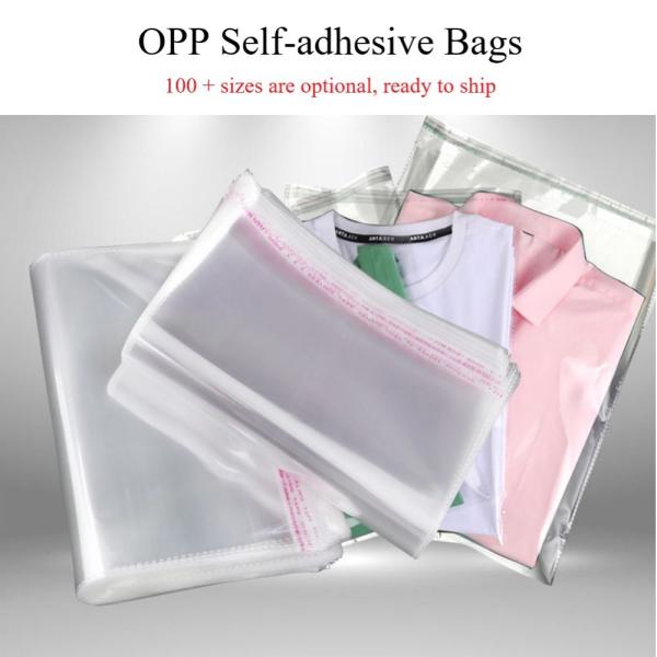 Width 24cm Custom Logo Printing Resealable Apparel Package Self Sealing Bopp Transparent Cello Bag Clear Plastic Cellophane Bags