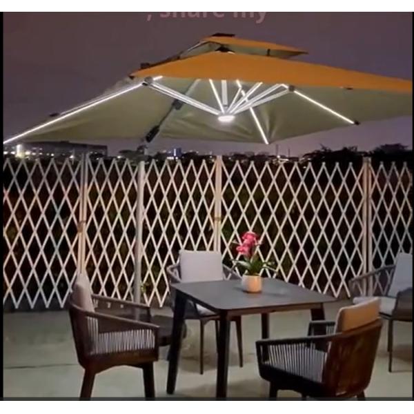 OEM Aluminum Frame Parasol Cantilever Patio Umbrella With White LED Lights