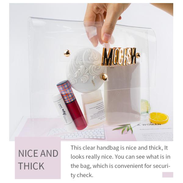 Button Closure PVC Clutch Bag For Women Handbag Snap Sleeve Cosmetic Makeup Bag, Satchel Golden Handle Chain Clutch PVC