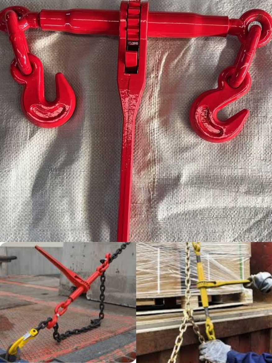 Ratchet Type Load Binder with G80 Lashing Chain, Cargo Chain Tensioner for Truck Cargo Securing