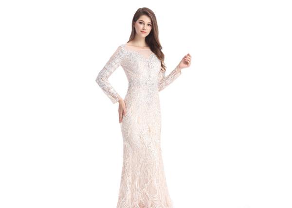 Long Sleeve Lace Embroidery Wedding Bridesmaid Dresses O - Neck Rockabilly Vintage Style