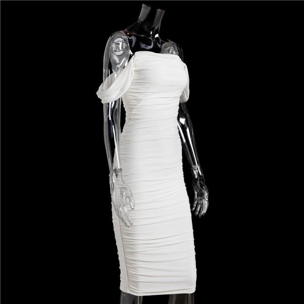 Boutique Clothing Wrapped Chest Open Back Dress Pleated Mesh Long Skirt One Word Neck Dress