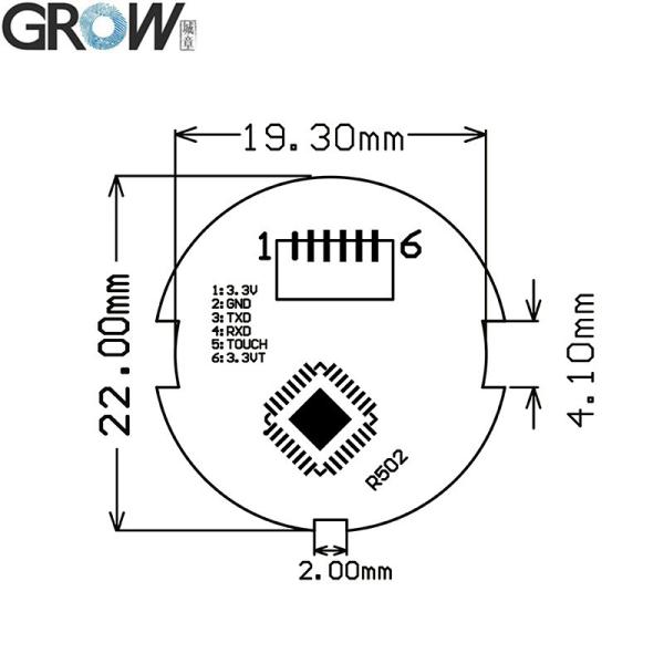 GROW R502-A Contrôle LED RVB Petit scanner circulaire DC3.3V SH1.0-6pin avec capteur d'empreintes digitales