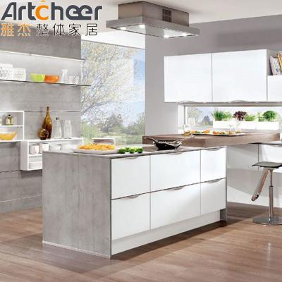 White Solid Wood L Shape Kitchen Cabinets with WPC Pantry Storage Design Concept