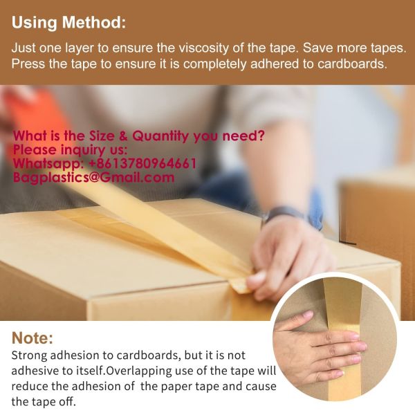 Recyclable Packaging Tape Self Adhesive Box Tape For Shipping, Sealing, Moving & Masking Eco-Friendly Kraft Paper Tape, Biodegradable Heavy Duty Packing Tape