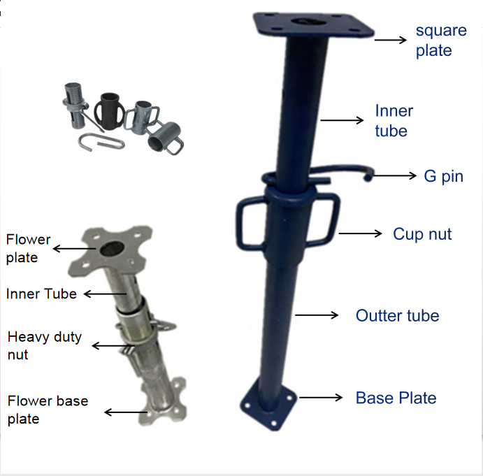 Adjustable Height Scaffolding Steel Props For Concrete Slab Building Support