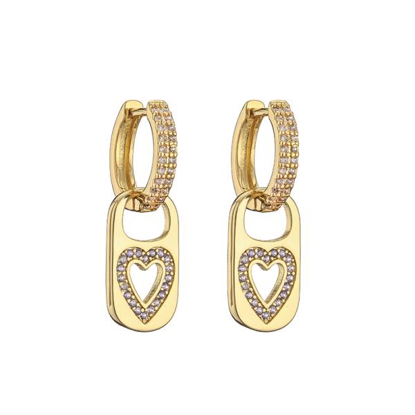 OEM Rainbow Heart Gold Pendant CZ Gold Plated Hoop Earrings