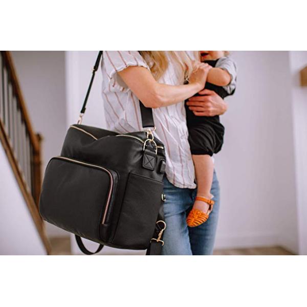 3 ways wearing Premium Vegan Leather Baby Diaper Backpack USB Charging Port