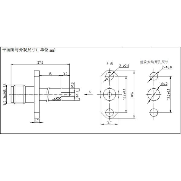 SMA-KFD150 Gold-Plated Brass RF Coaxial Connector with 2 Holes Flange Mount for PCB and DC-3GHz Frequency Range
