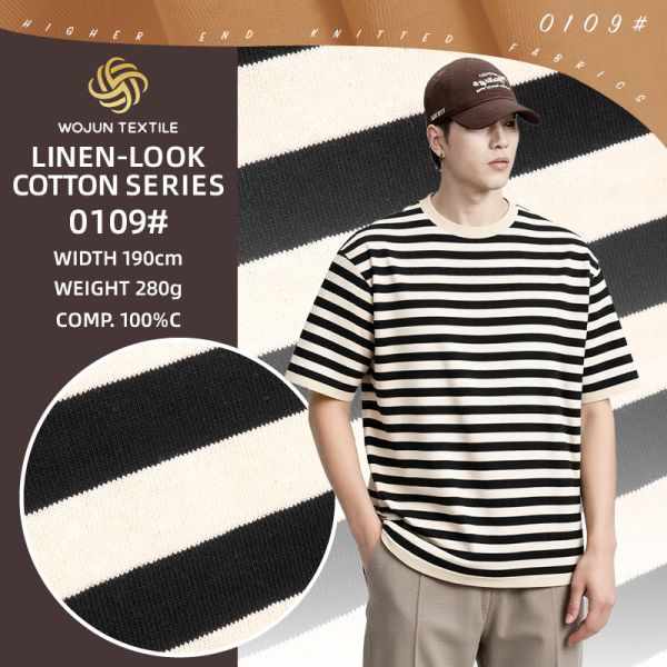 Dry-Touch Series: 100% Cotton Linen-Feel Striped Knit Fabric