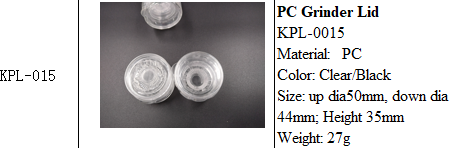 (KPL-015) Refillable PC Grinder Caps Modern Round Shape Clear Or Black