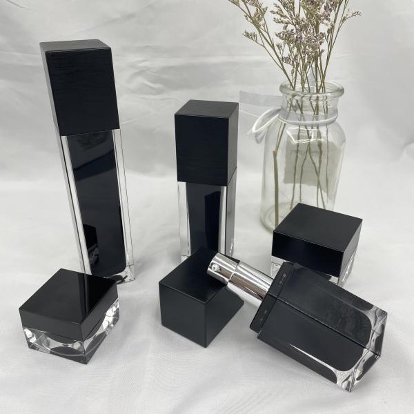 Square Cosmetic Pump Bottle 60ml UV Screw Brush Matt Black Acrylic