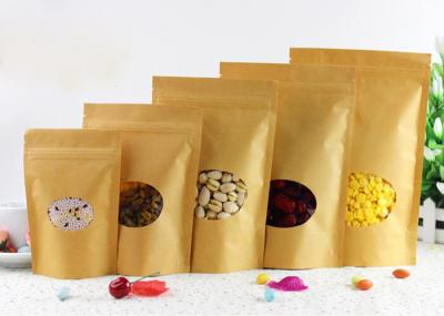 Recyclable 4 Oz Kraft Paper Stand Up Chips Packaging Bags Transparent Window