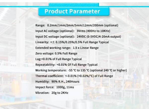 3Vrms/24VDC alimentation électrique Capteur de micro-déplacement de haute précision pour position de mouvement
