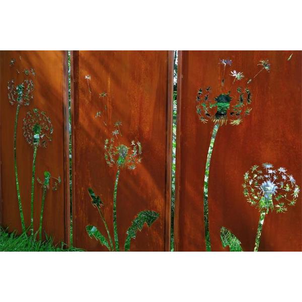 Decorative Garden Laser Cut Corten Steel Panels Dandelion Patterns ISO9001