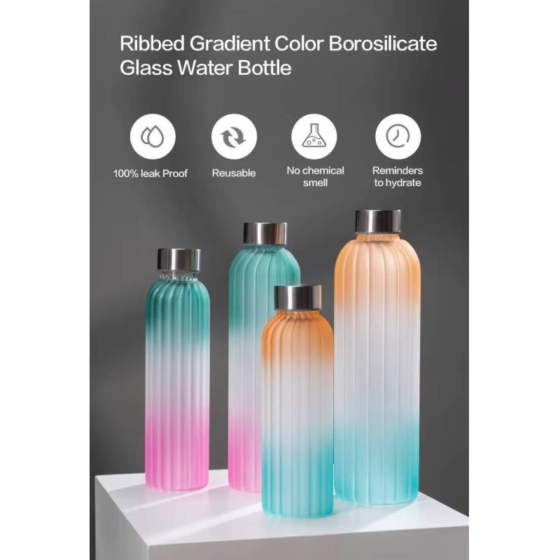 Leak-proof Airtight Lid Borosilicate Glass Water Bottle Dishwasher and Microwave Safe for Hot and Cold Beverages