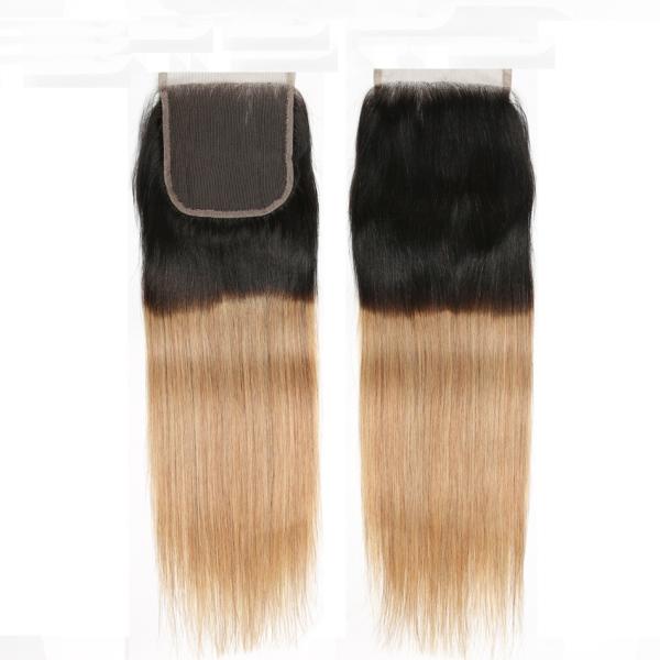 1b 27 partes retas do cabelo do fechamento do laço do Virgin 4x4 para o cabelo de diluição das mulheres