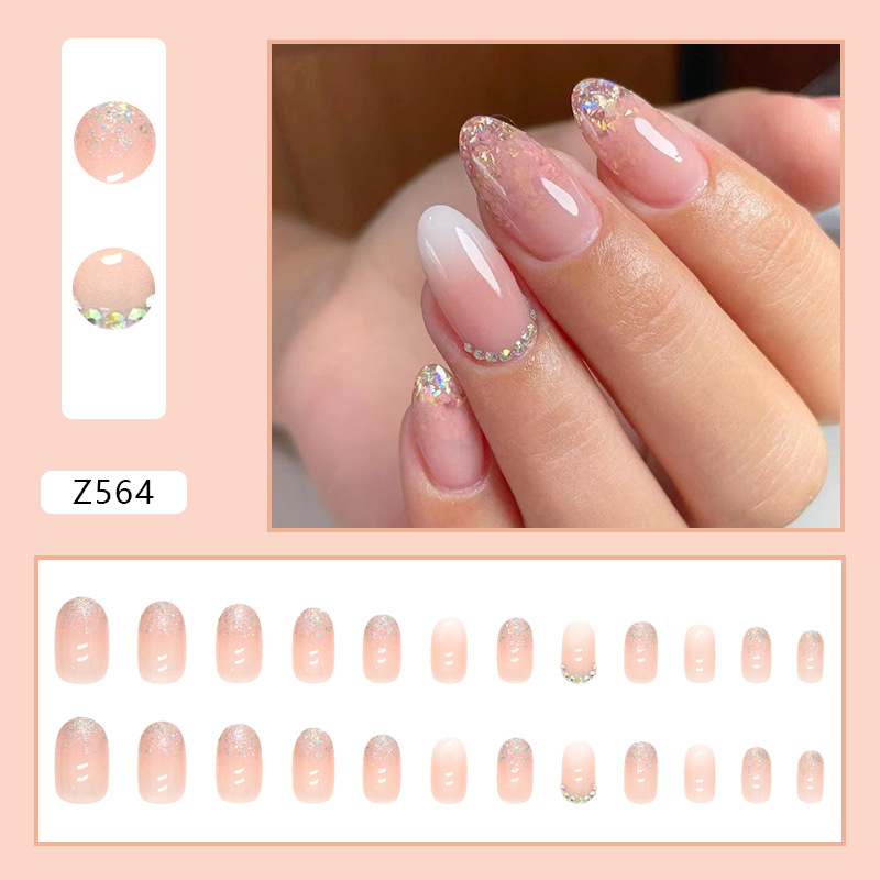 Love Heart Diamond Butterfly Press On Nails 24Pcs Medium Coffin Fake Nails