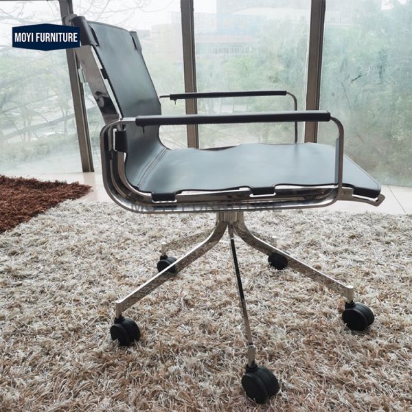 Modern Luxury Office Furniture Stainless Steel Lifted Rotation Wheeling Study Chair Armrest Dining Chair