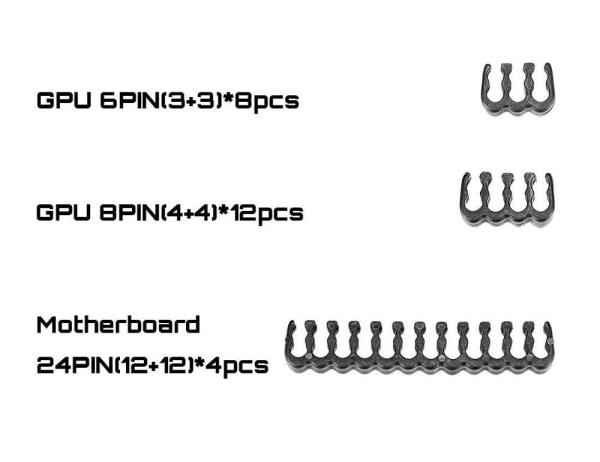 24 PCS Cable Comb PC 24p*4, 8P*12, 6P*8 Cable Comb Kit for sleeved Power Supply  Cable Holder Organiser (Black)