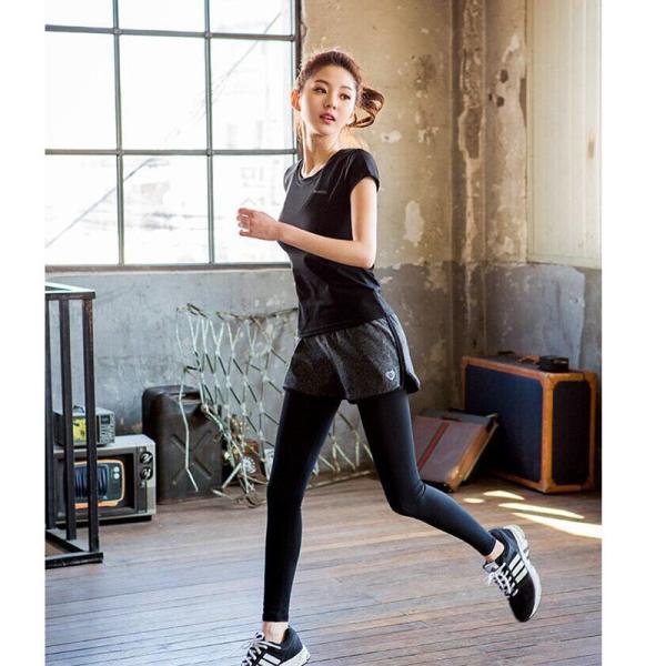 CPG Global Women 2017 Spring Summer Quick Dry 2 Pieces Set Stretched Sports Shirt  with Fake-Two Pieces Yoga Pant T1021