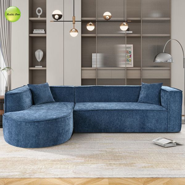 Curved Boucle Fabric Compressed Sofa L Shaped High Density Foam For Living Room
