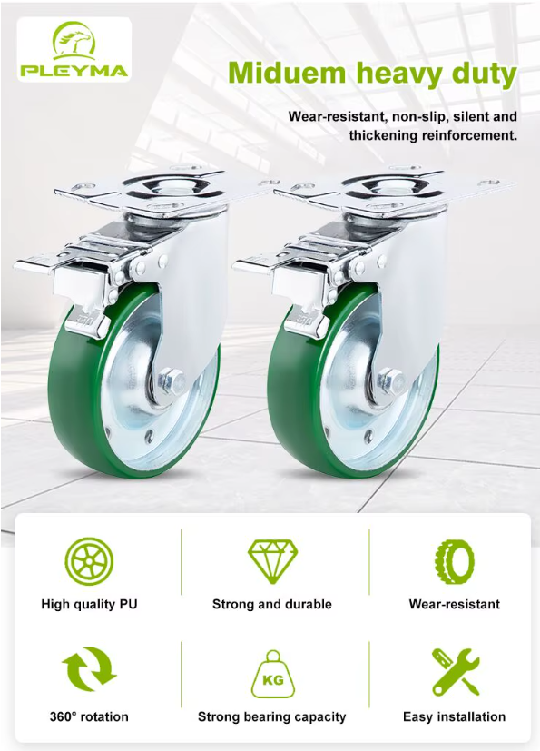 Industrial Steel Rim Cast PU Caster Wheels Heavy Duty Polyurethane Casters Shock Absorbing