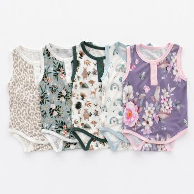 Summer Printing Bamboo Fiber Baby Rompers Sleeveless Newborn Clothes Snap Buttons Unisex Infant Sleepers