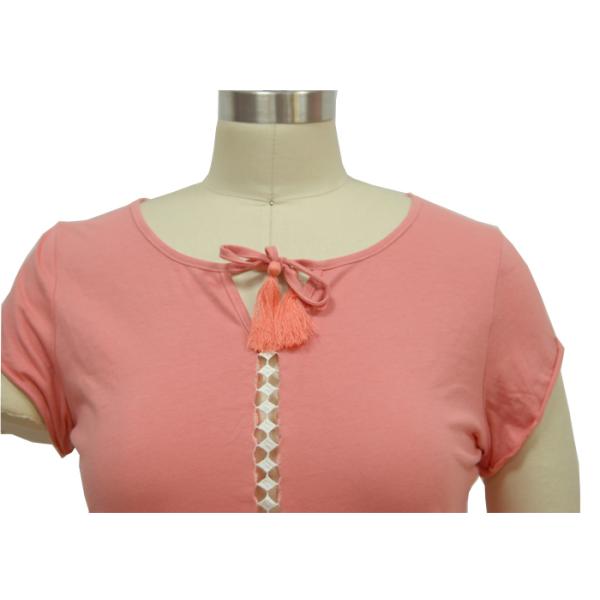 Women’ Casual Short Sleeve, 100% Cotton Jersey,Casual, Fit Size, Front Lace Tape,Butterfly Tie, Casual Top