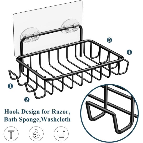 Porta barras de jabón a prueba de óxido montado en la pared 4.2 onzas de acero inoxidable con 2 ganchos de ducha
