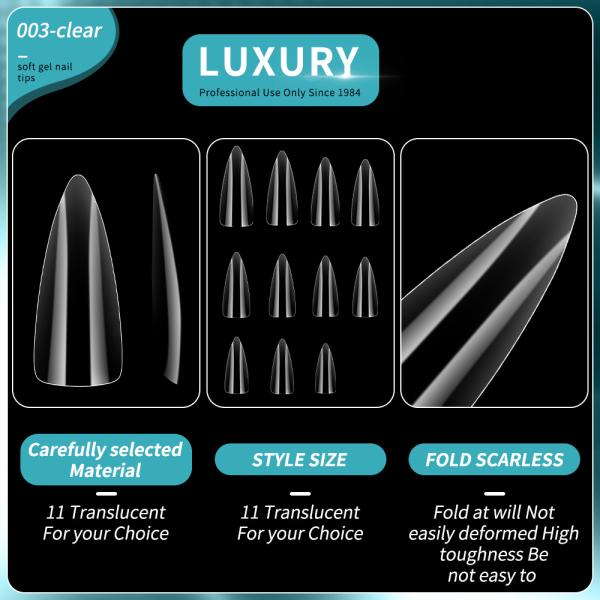 500PCS Gel Almond Shaped False Nail 11 Sizes Full Cover Pre-Shape Acrylic Fake Nails for DIY Nail Salon