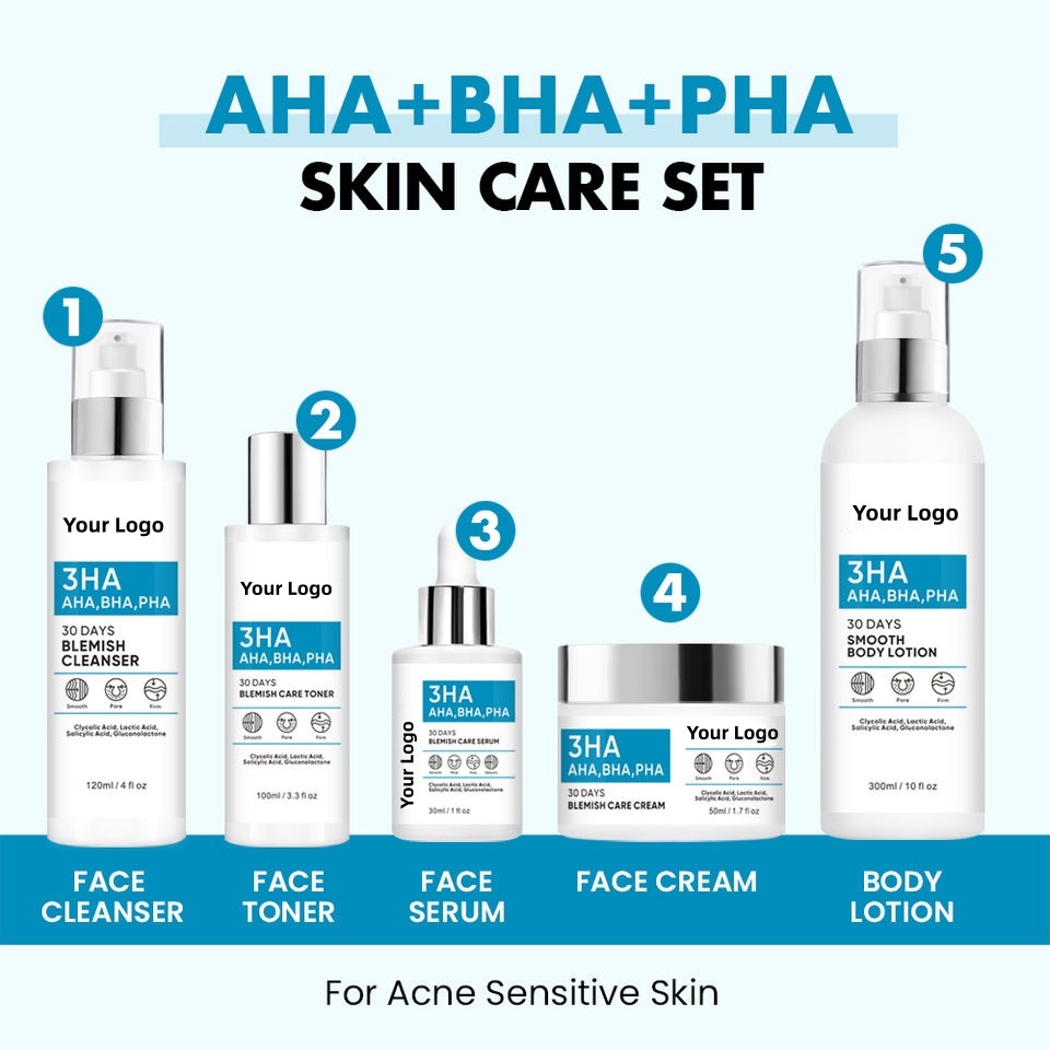 OEM ODM Korean Brand Skin Care Set Acne Treatment Serum essence Acne Removing and Spot Removing Facial face cream Cuticle Layer Solution Skin Texture Exfoliating Facial Cleanser Toner